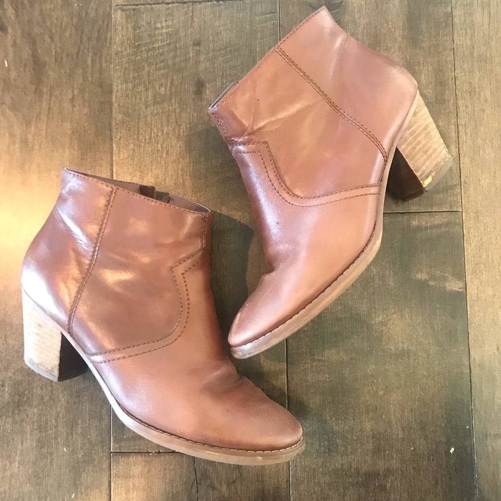 Crown vintage stacked heel brown leather booties